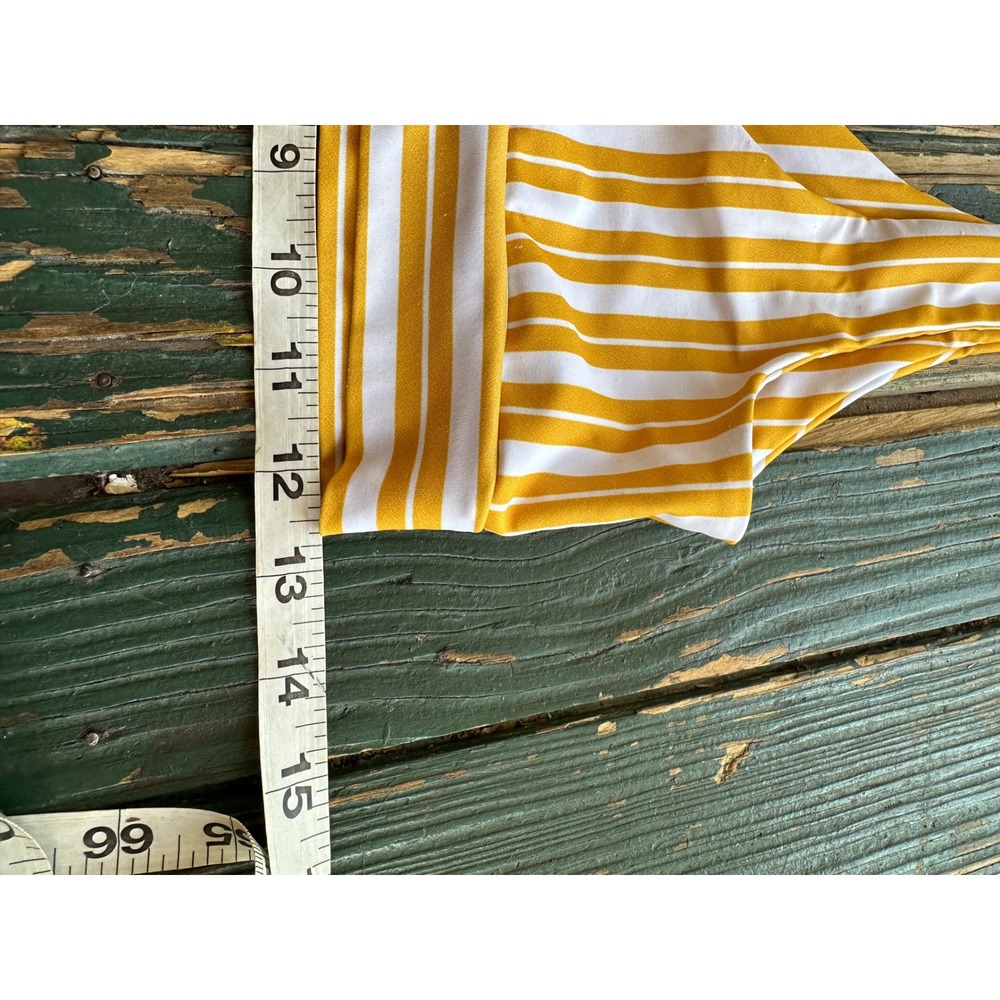 Yellow and White Striped V-Neck Bralette Bikini Top Wide Band Swimwear - Picture 3 of 5